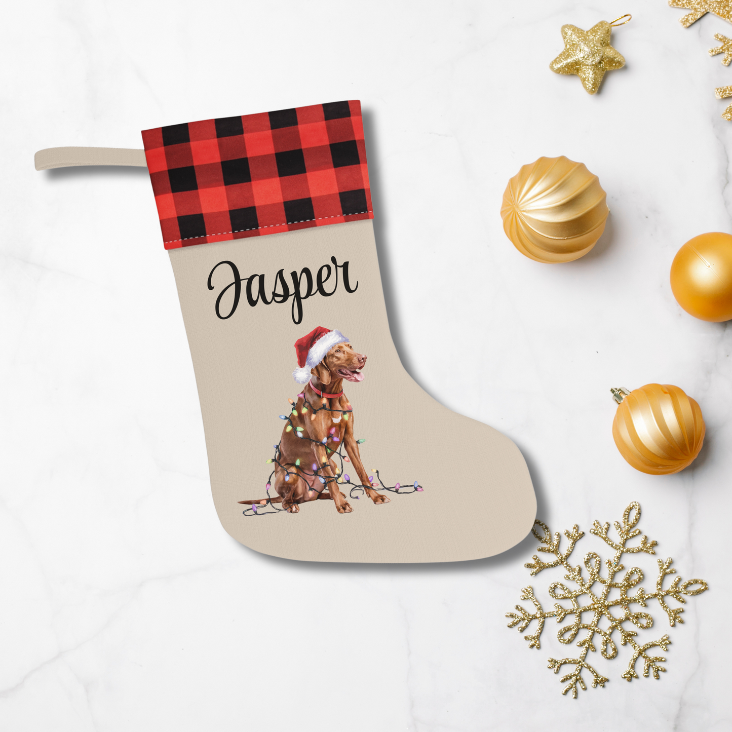 Personalized Vizsla Christmas Stocking, Holiday Decor Gift for Pet Lovers