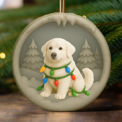 Personalized Great Pyrenees Christmas Ornament, 3D Clay-Style Dog Keepsake with Lights