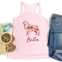 Load image into Gallery viewer, Custom Dog Breed T-Shirt with Name, Personalized Pet Lover Gift, Red Floral Toile Silhouette Dog Tee, Dog Mom Shirt
