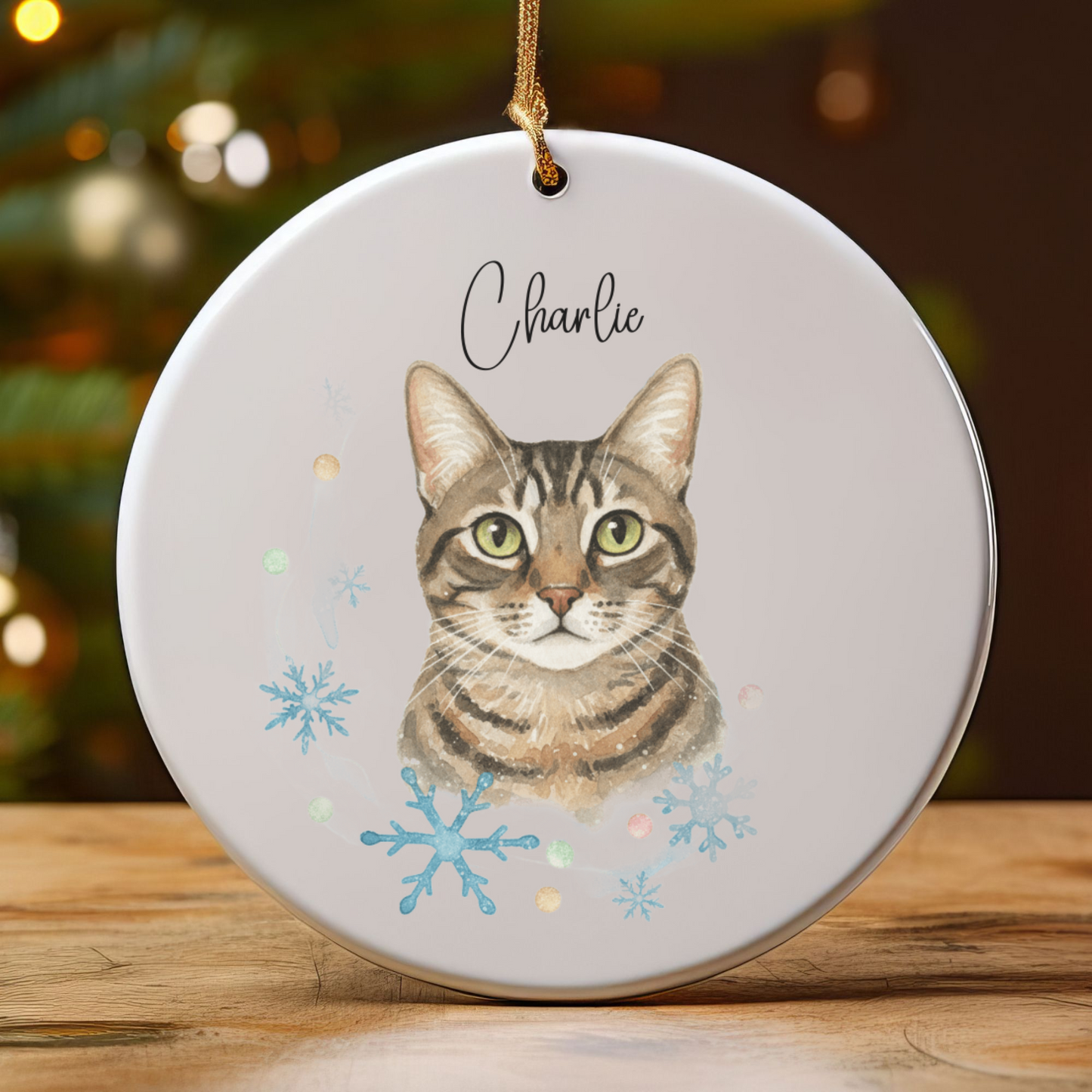 Personalized Pet Photo Ornament, Custom Dog Cat Christmas Ornament with Name, Watercolor Gift