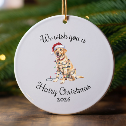 Christmas Yellow Labrador Ornament, Christmas Lights Dog Keepsake