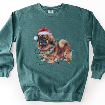 Pekingese Christmas Lights Dog Sweatshirt, Festive Holiday Pet Lover Apparel