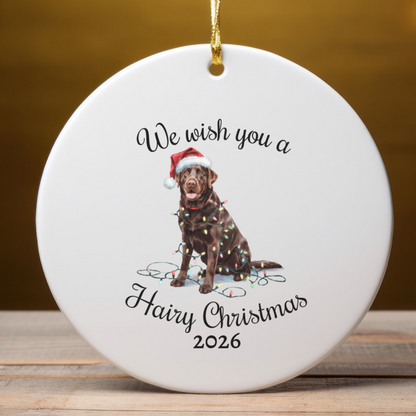 Christmas Chocolate Labrador Ornament, Christmas Lights Dog Keepsake