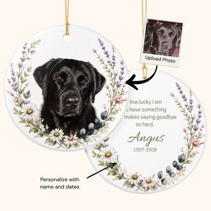 Personalized Pet Memorial Ornament, Custom Wildflower Dog Photo Sympathy Keepsake Gift