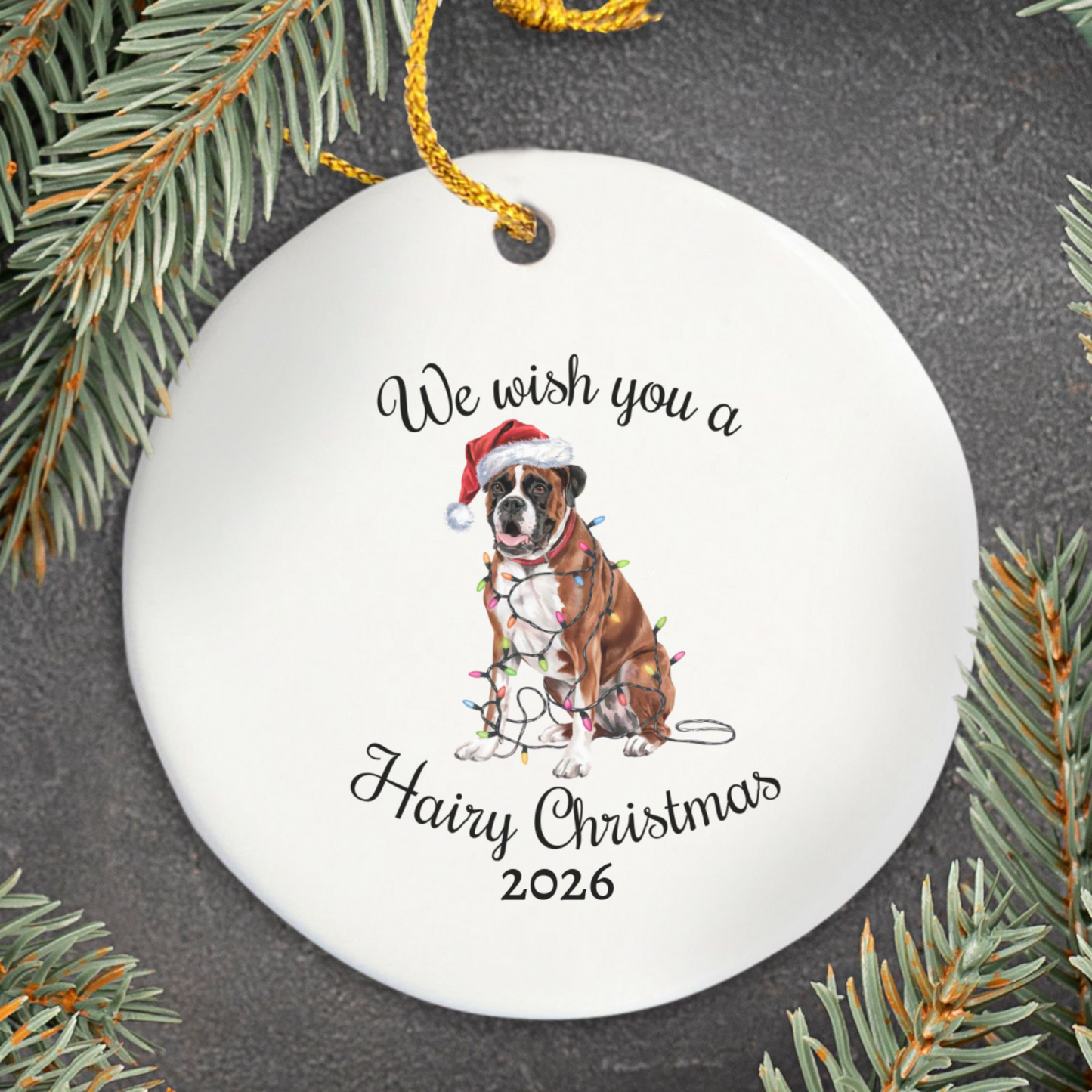 Christmas Boxer Ornament, Boxer Mom, Christmas Lights Dog Keepsake, Christmas Dog, Gift For Dog Lover, Boxer