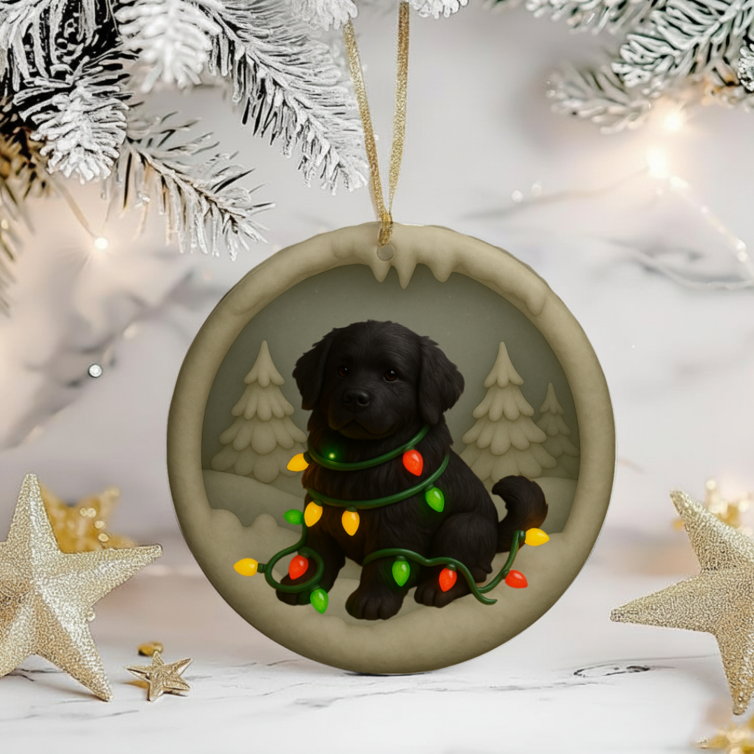 Personalized Black Newfoundland Christmas 3D Clay-Style Dog Keepsake