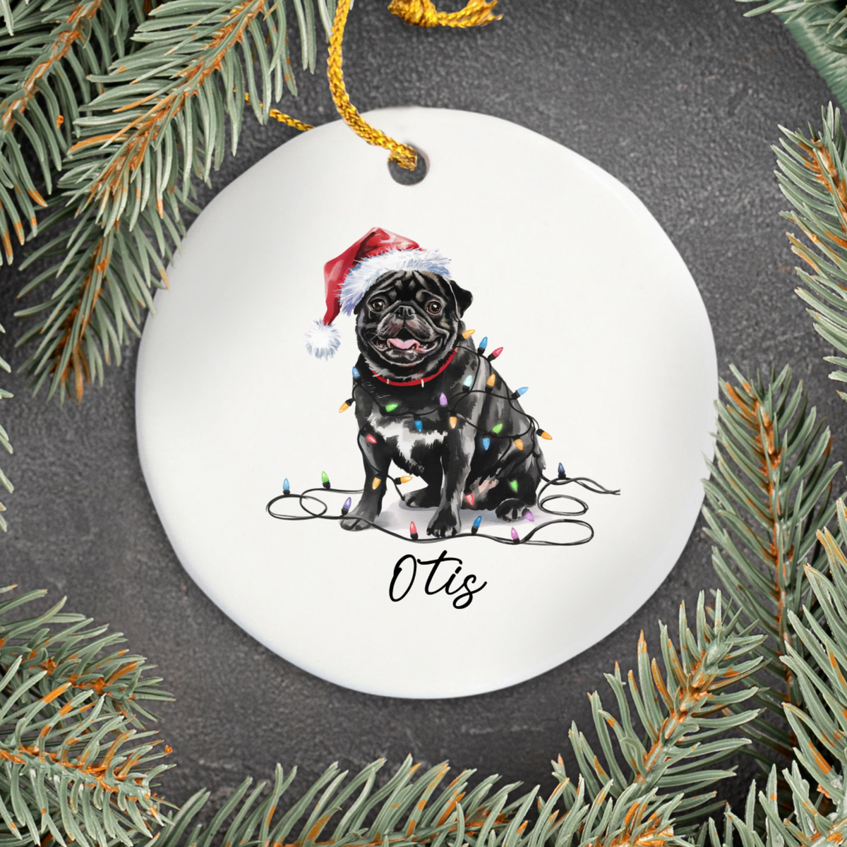 Black Pug Ornament, Personalized Pet Keepsake