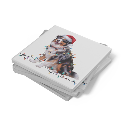 Australian Shepherd Dog Coasters, Absorbent Stone Coaster Set, Christmas Gift for Dog Lovers, Personalized Table Protection, Cork Back