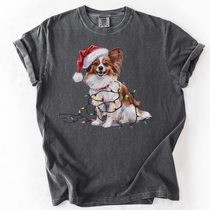 Papillon Christmas Lights Shirt, Festive Holiday Tee for Small Dog Lovers