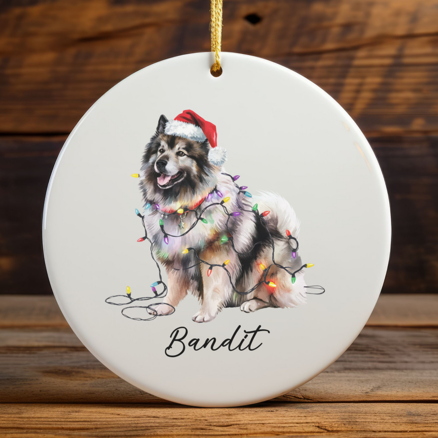 Personalized Keeshond Dog Ornament, Ceramic Christmas Tree Decor, Holiday Pet Keepsake
