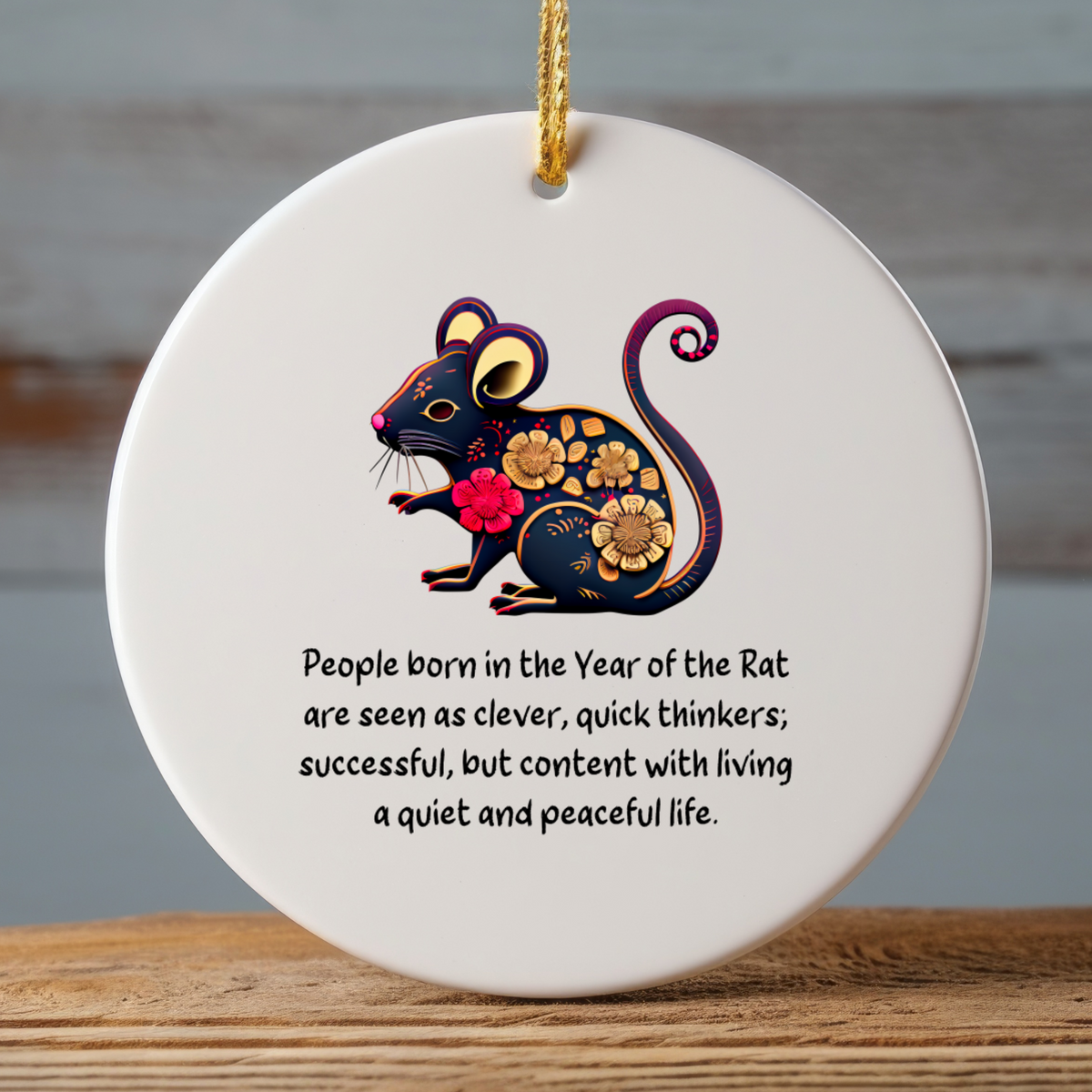 Chinese Zodiac Rat Ornament, Year of the Rat Horoscope Gift for Lunar New Year