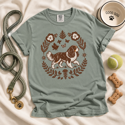 Tricolor Cavalier Comfort Colors Shirt, Folk Art King Charles Spaniel Tee, Dog Gift