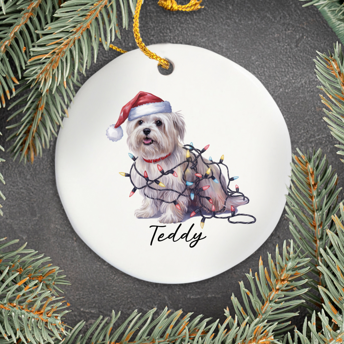 Maltese Christmas Ornament, Personalized Dog Keepsake, Holiday Decor, Custom Pet Gift, Ceramic Tree Decoration