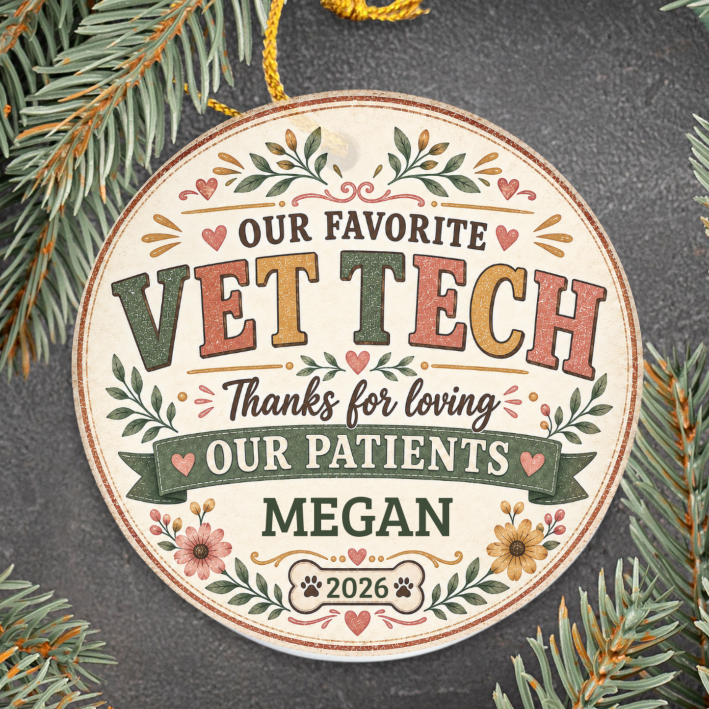 Personalized Vet Tech Ornament, Veterinary Technician Gift, Vet Clinic Coworker Christmas Gift
