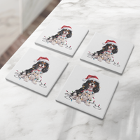 Load image into Gallery viewer, Personalized Tri-Color Cavalier King Charles Spaniel Christmas Coaster Set