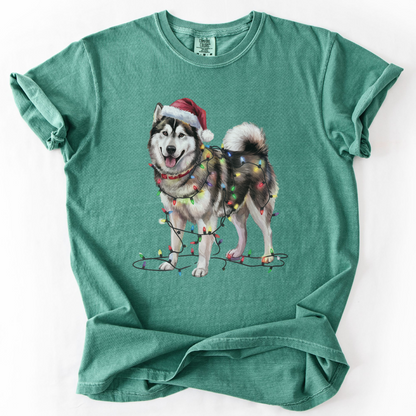 Alaskan Malamute Christmas Lights Dog Shirt