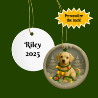 Load image into Gallery viewer, Customizable Yellow Lab Christmas Ornament, 3D-Look Clay-Style Puppy with Lights, Dog Lover Gift, Labrador Retriever Holiday Decor
