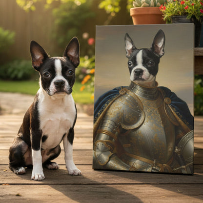Custom Pet Lady Knight Portrait, Personalized Renaissance Dog or Cat Armor Canvas