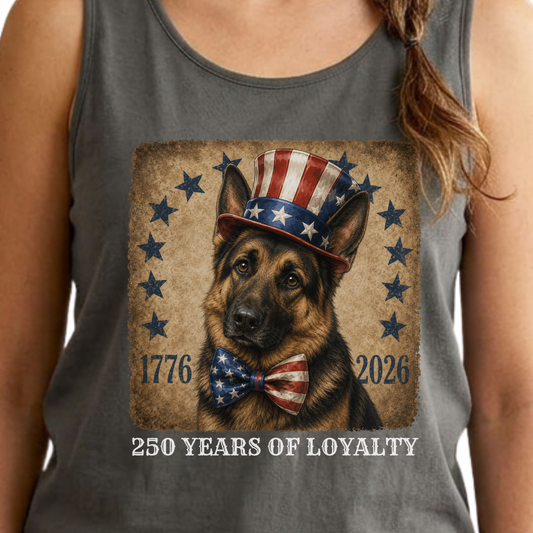 German Shepherd Patriotic Tank Top, 250 Years of Loyalty Dog Lover Summer Americana Shirt