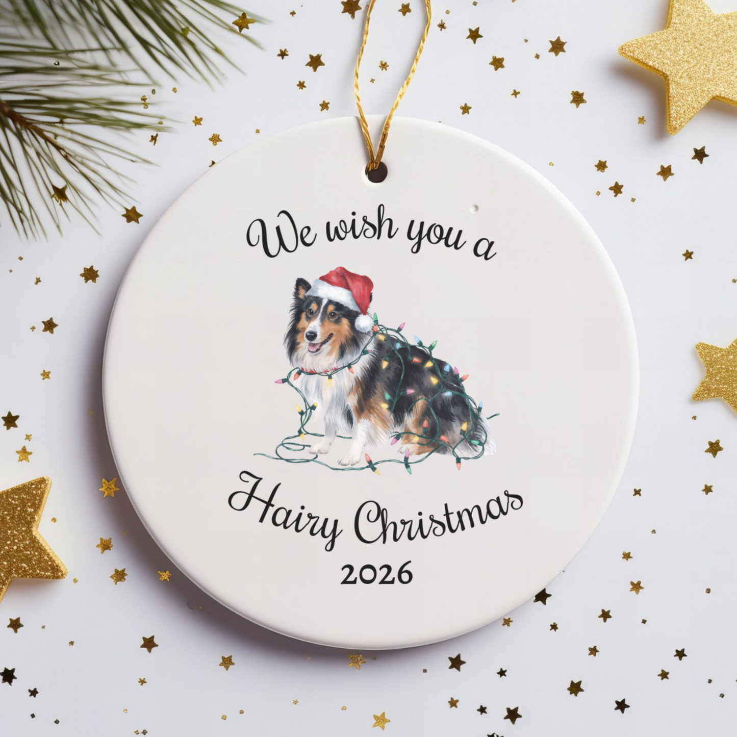 Christmas Sheltie Ornament, Christmas Lights Dog Keepsake