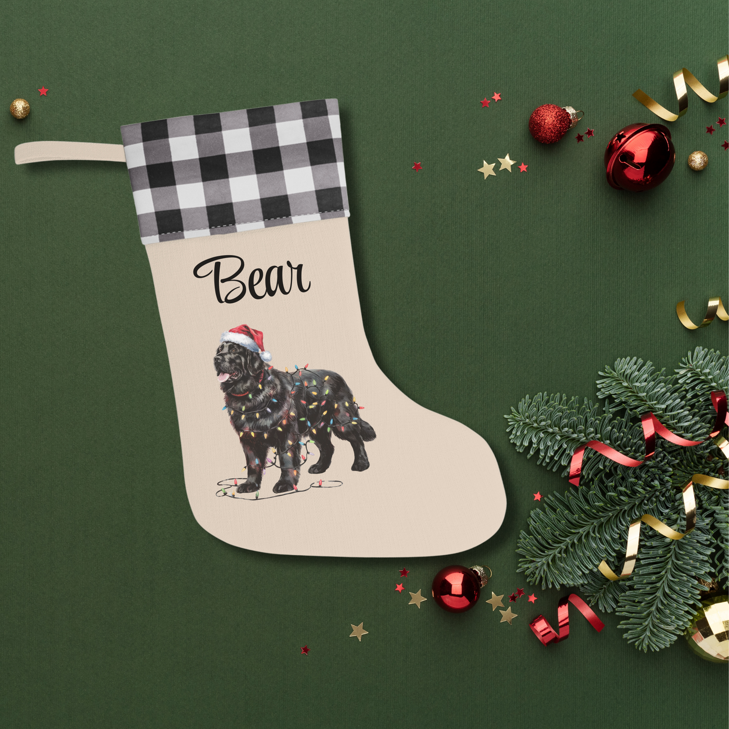 Personalized Black Newfoundland Christmas Stocking, Holiday Decor Gift for Pet Lovers