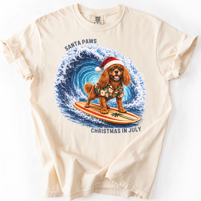 Christmas in July Gift for Ruby Cavalier Lovers, Santa Paws Beach Shirt