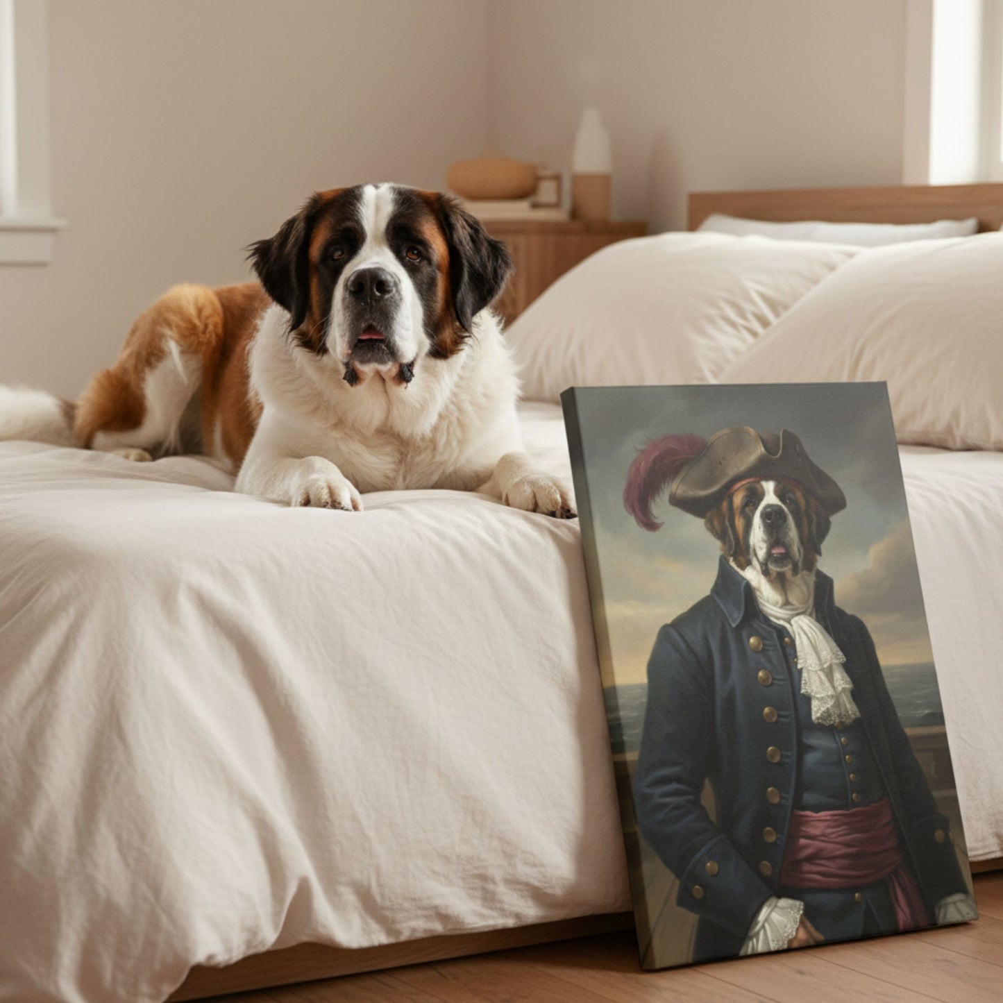 Custom Pet Pirate Portrait, Personalized Renaissance Dog or Cat Canvas