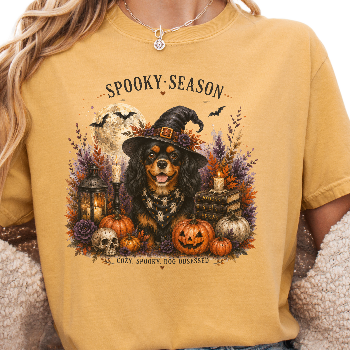 Black & Tan Cavalier Spooky Season Dog Mom Halloween Shirt