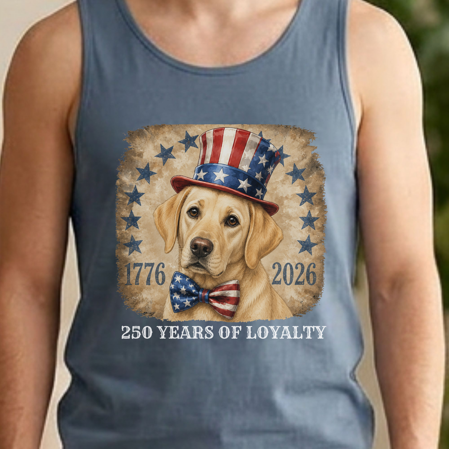 Yellow Lab Patriotic Tank Top, 250 Years of Loyalty