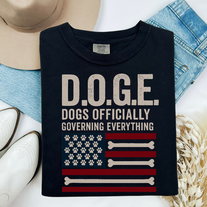 DOGE Funny Patriotic Dog Shirt Dogs Officially Governing Everything Tee for Pet Lovers and 4th of July Fans