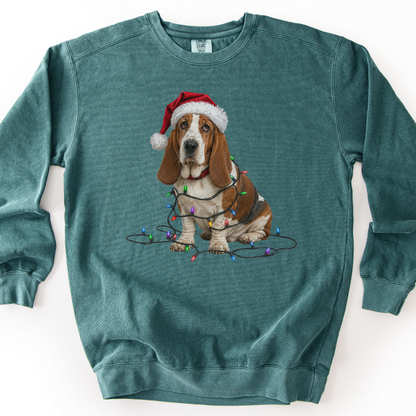 Christmas Basset Hound Sweatshirt, Festive Dog Lights Sweater, Unisex Pet Lover Apparel