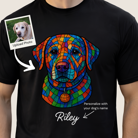 Custom Dog Photo Shirt, Personalized Pet Portrait Tee, Stained Glass Dog Gift