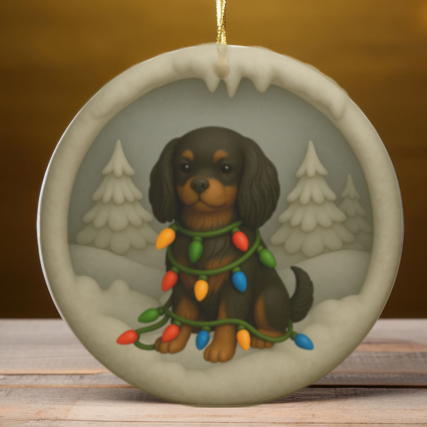 Personalized Black and Tan Cavalier King Charles Spaniel Christmas Ornament, 3D Clay-Style Dog Keepsake with Lights