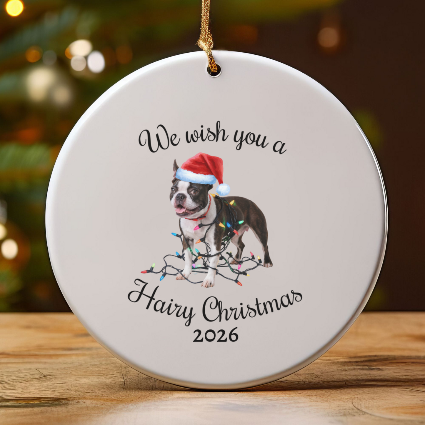 Christmas Boston Terrier Ornament, Christmas Lights Dog Keepsake, Christmas Dog, Boston Terrier Mom, Gift For Dog Lover, Boston Terrier