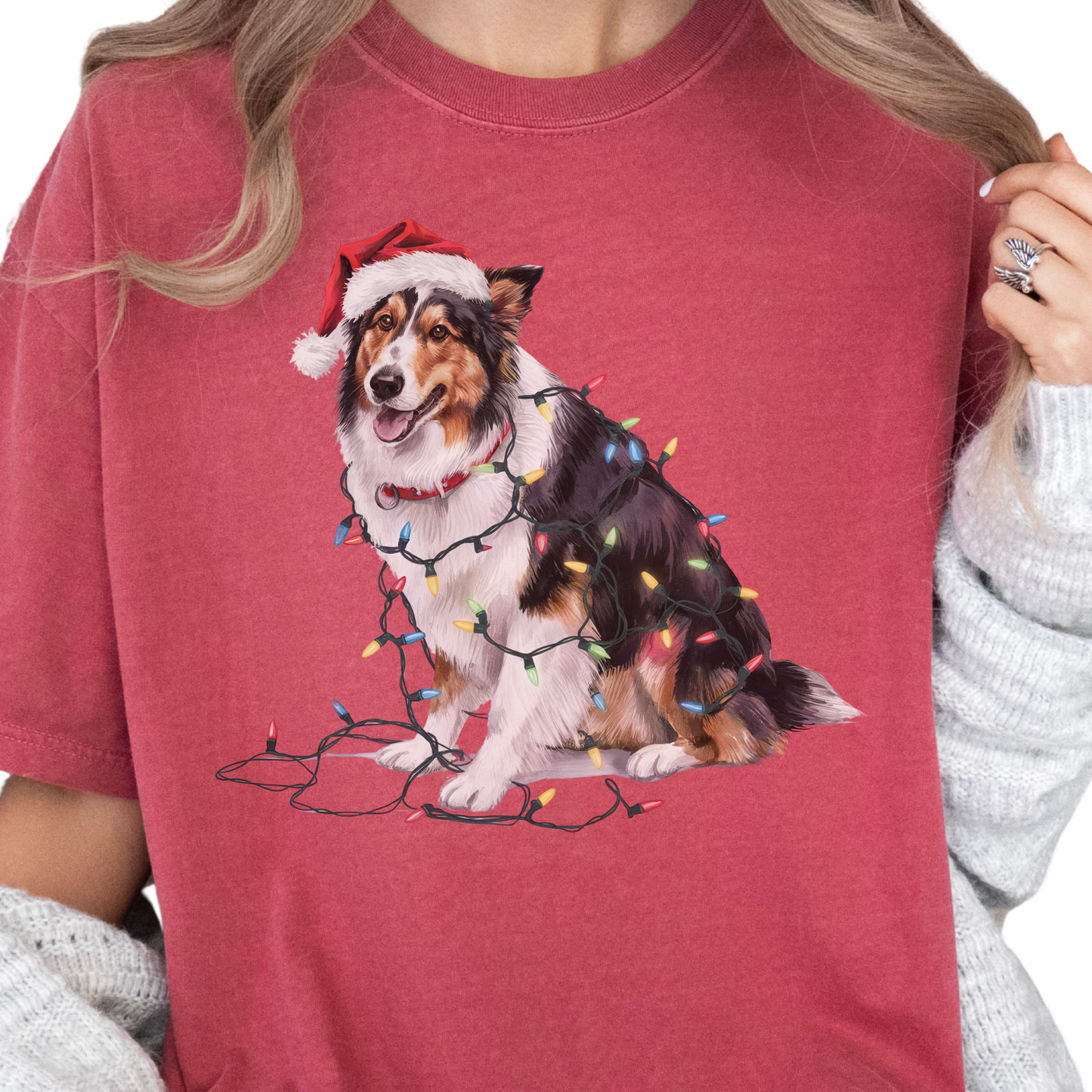 Christmas Collie Shirt, Christmas Lights Dog Shirt, Christmas Dog, Collie Mom Shirt, Gift for Dog Lover, Collie