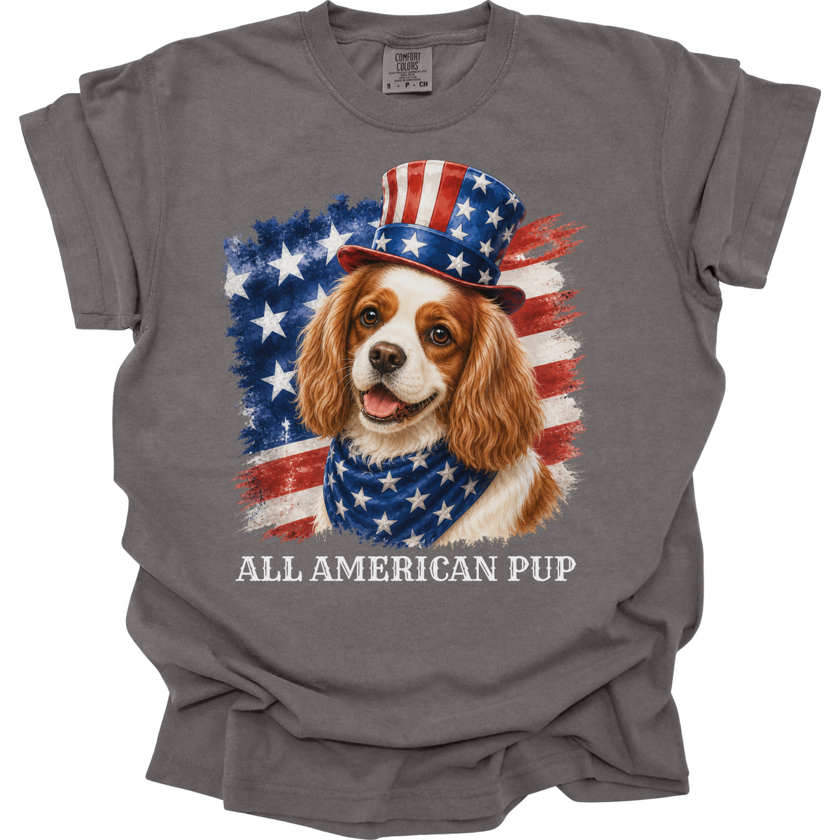Patriotic Blenheim Cavalier Tee, All American Pup Shirt, Fourth of July Dog Shirt