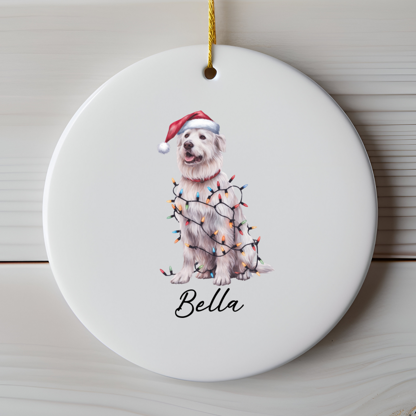Personalized Kuvasz Dog Ornament: Ceramic Pet Christmas Keepsake with Lights