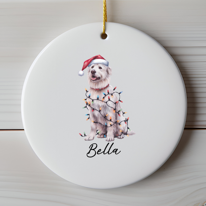Personalized Kuvasz Dog Ornament: Ceramic Pet Christmas Keepsake with Lights