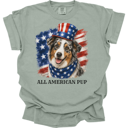 Patriotic Australian Shepherd Tee, All American Pup Shirt, Fourth of July Dog Shirt