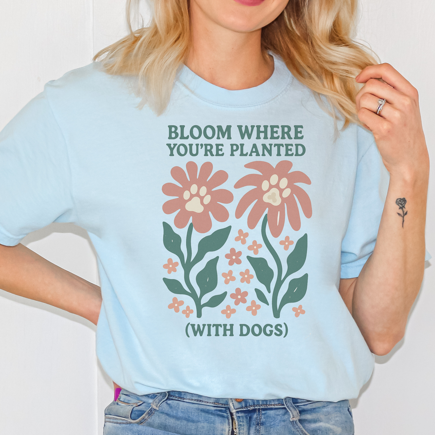 Bloom Where You're Planted Dog Shirt Cute Floral Dog Clothes with Paw Print Flowers Matisse Style Pet Apparel