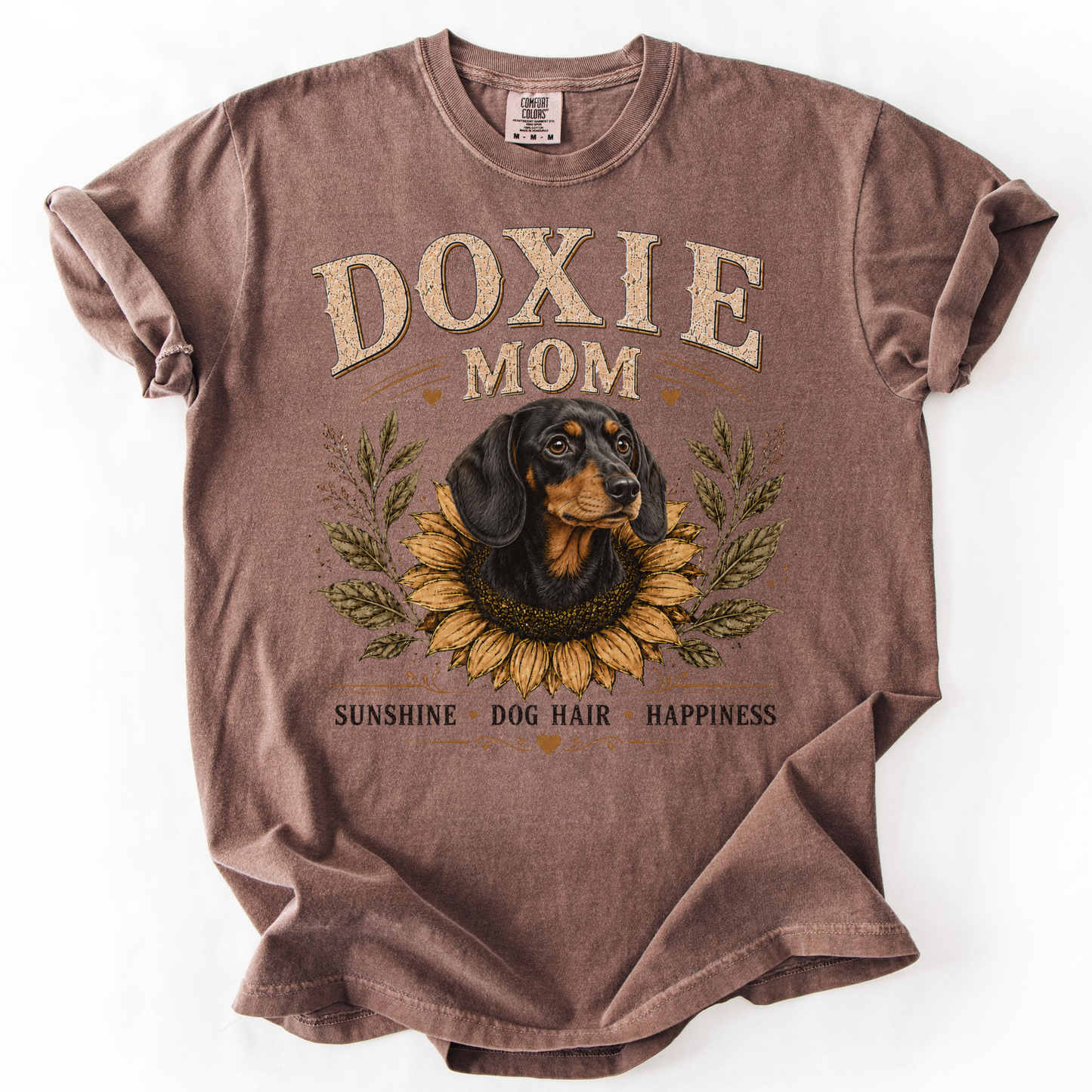 Black and Tan Dachshund Mom Shirt, Doxie Sunflower Tee, Vintage Dog Lover Gift