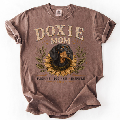 Black and Tan Dachshund Mom Shirt, Doxie Sunflower Tee, Vintage Dog Lover Gift