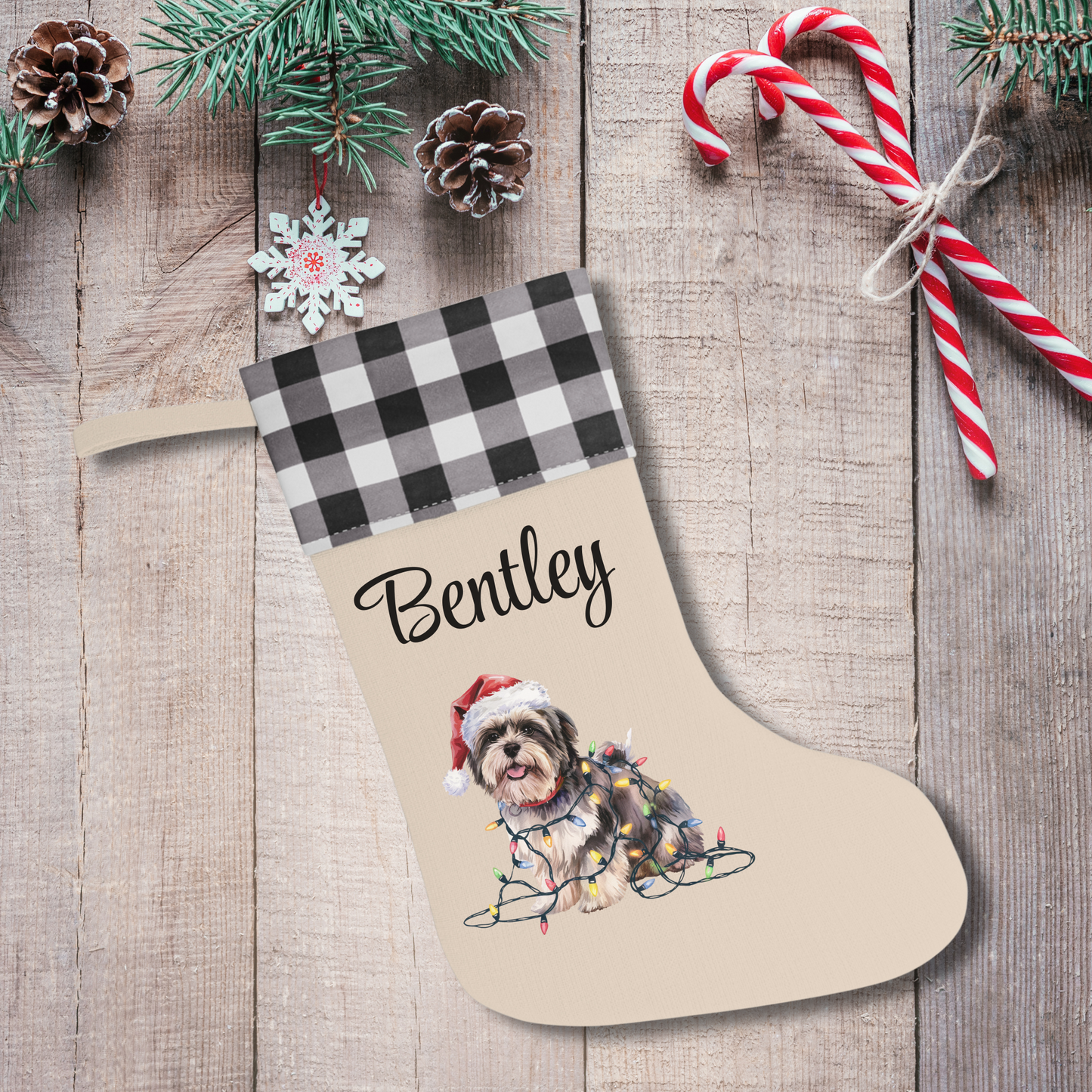 Personalized Lhasa Apso Christmas Stocking, Holiday Decor Gift for Pet Lovers