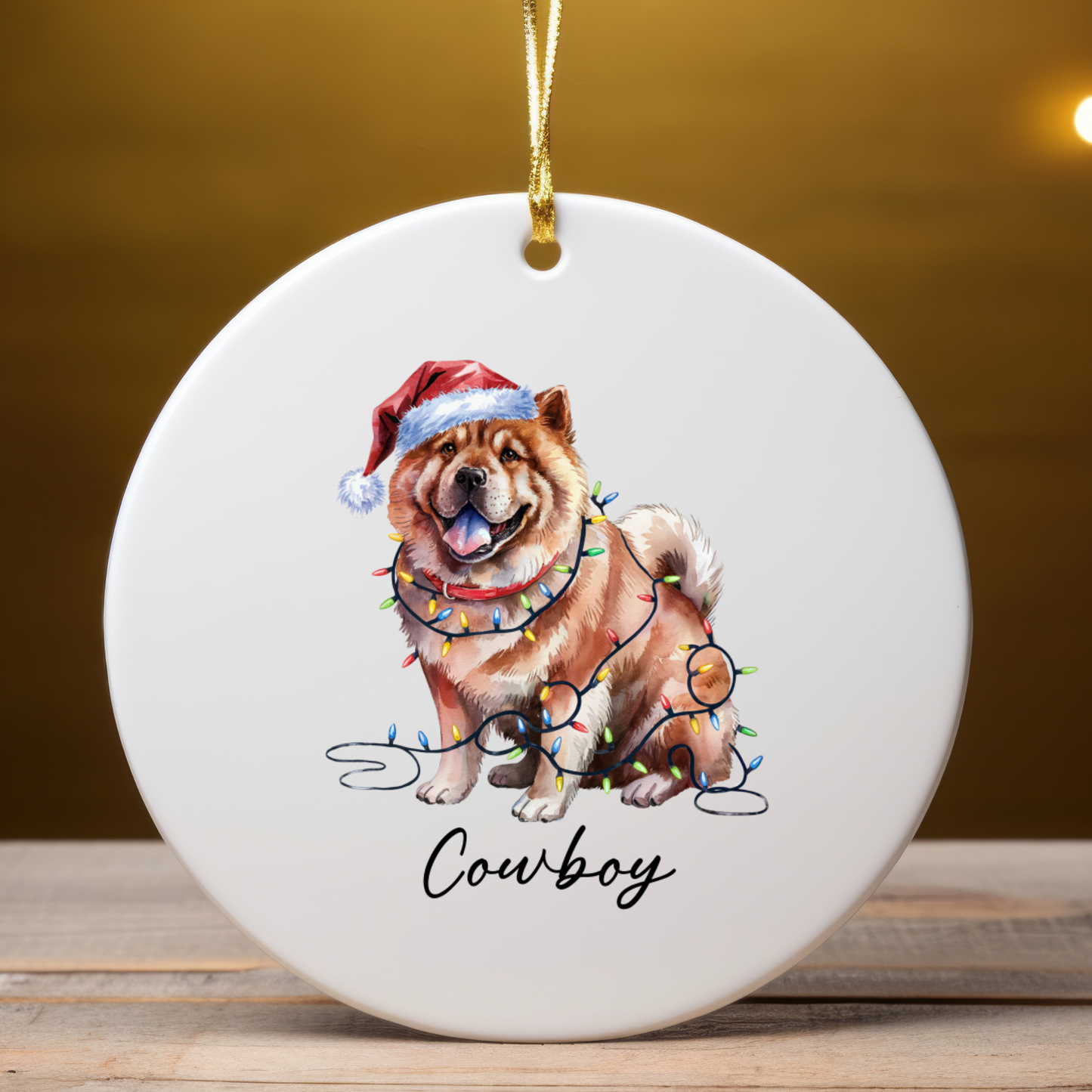 Personalized Chow Chow Christmas Ornament, Festive Dog Lights, Ceramic Holiday Keepsake