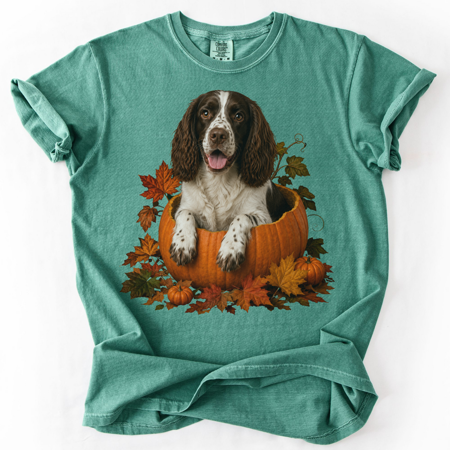 English Springer Spaniel in Pumpkin Fall Shirt, Cute Autumn Dog Tee for Spaniel Lovers
