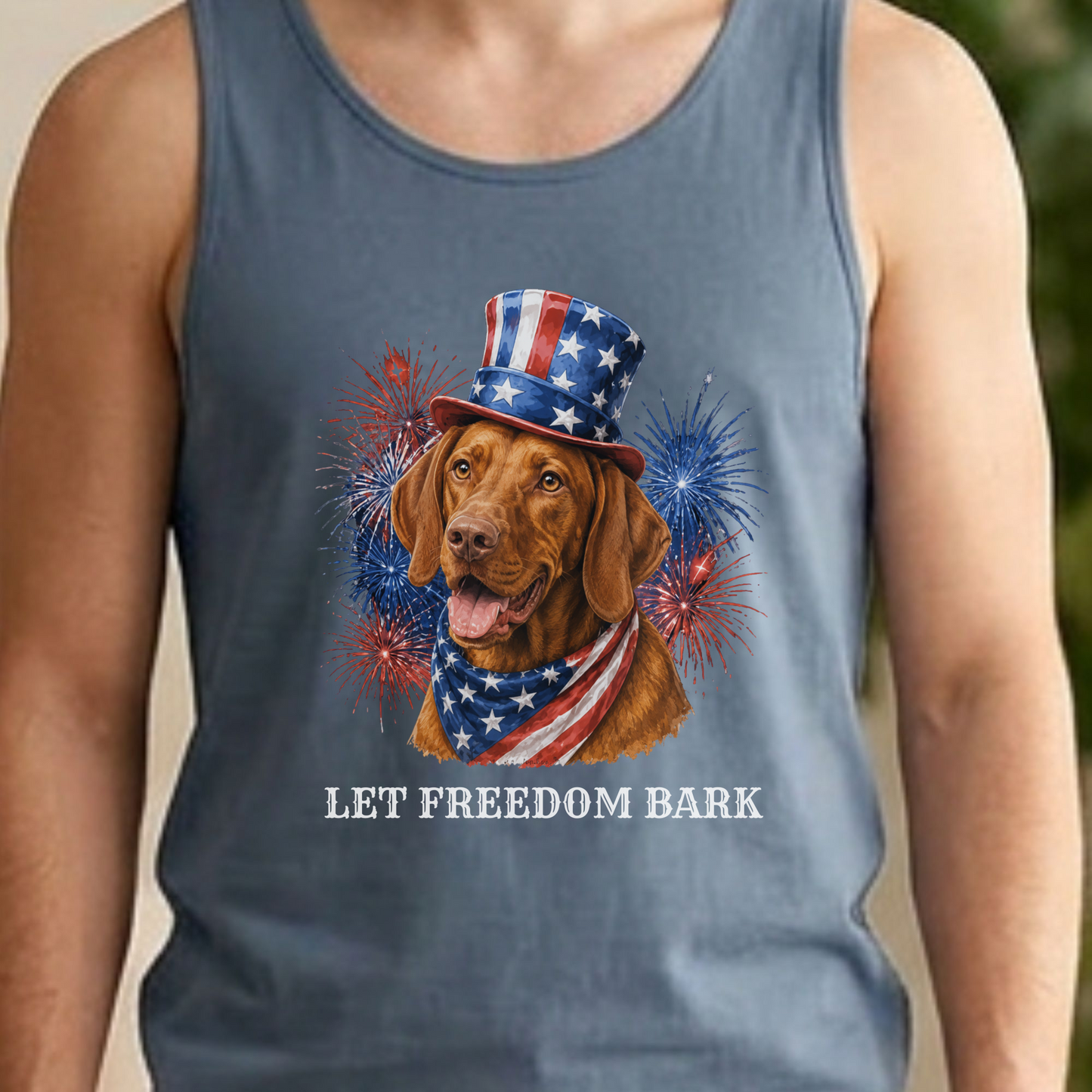 Vizsla Tank Top, Patriotic Let Freedom Bark