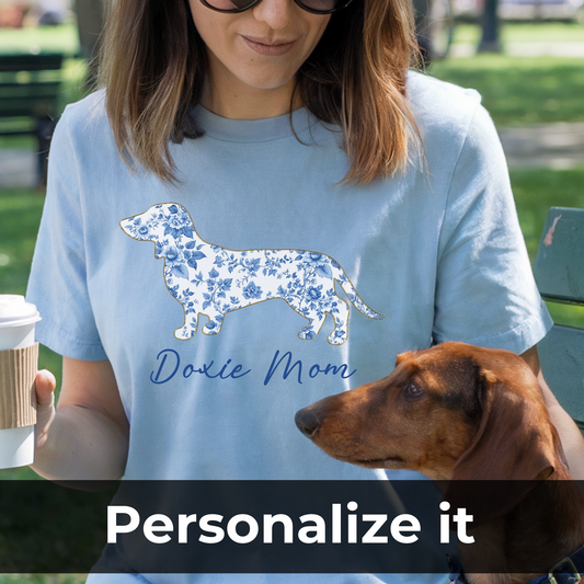 Personalized Floral Toile  Dachshund Mama Shirt