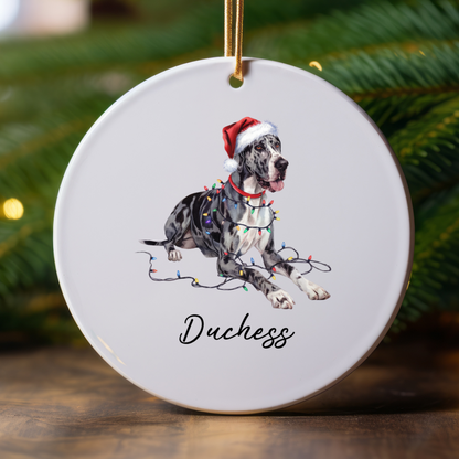 Personalized Merle Great Dane Christmas Ornament, Festive Dog Keepsake