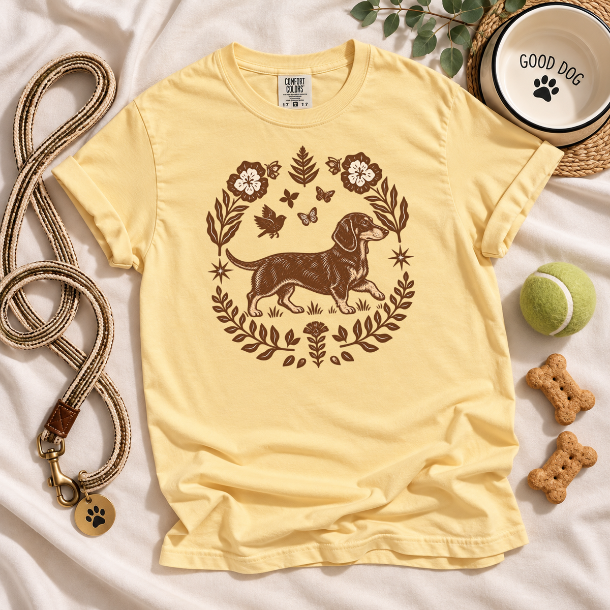 Black and Tan Dachshund Comfort Colors Shirt, Folk Art Doxie Tee, Wiener Dog Gift