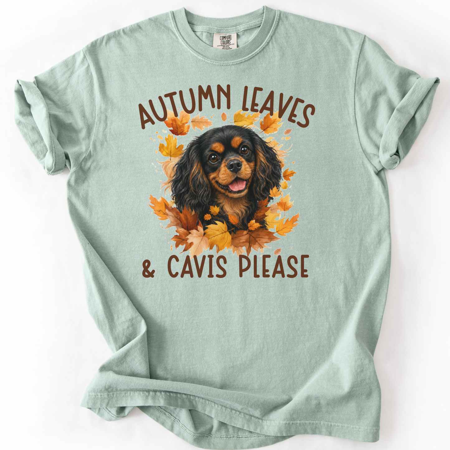 Black and Tan Cavalier Mom Fall Shirt, Autumn Leaves & Cavaliers Please